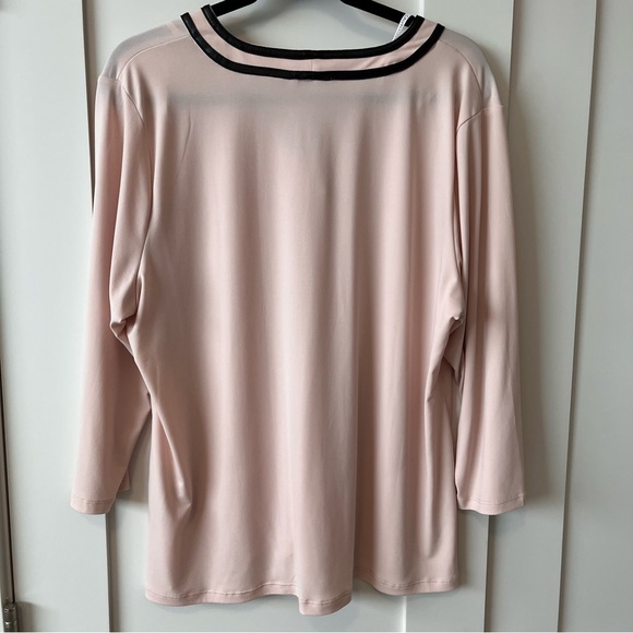 Calvin Klein Blush V-Neck Blouse with Black Trim - Picture 3 of 9